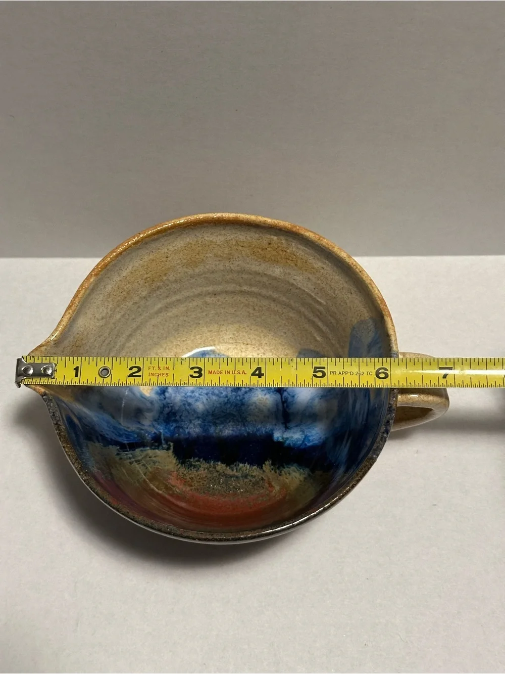 Handcrafted Studio Pottery Ceramic Batter Bowl Pitcher with Blue Glaze Accent